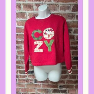 Disney Cropped Sweatshirt M | Minnie Mickey‎ Hot Cocoa Red Cozy Coquette